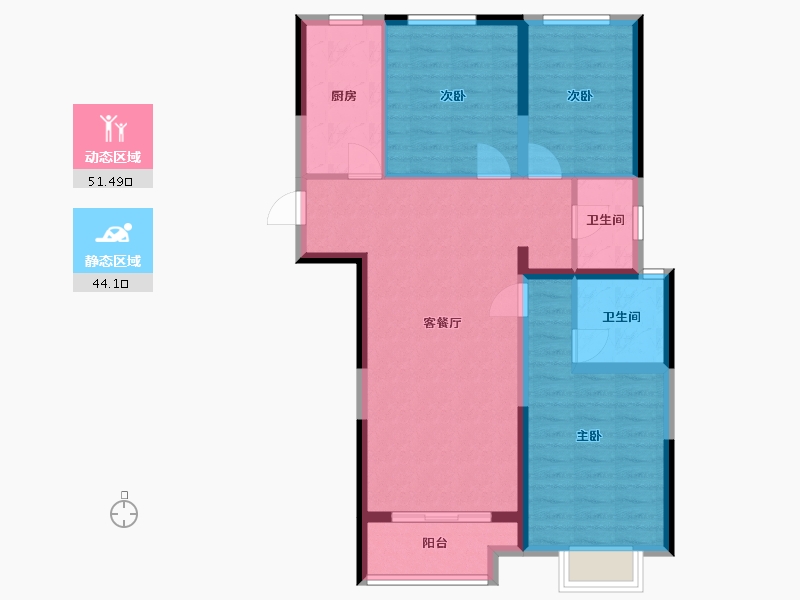 陕西省-西安市-徐家湾街道中宝达理想时光社区-96.80-户型库-动静分区