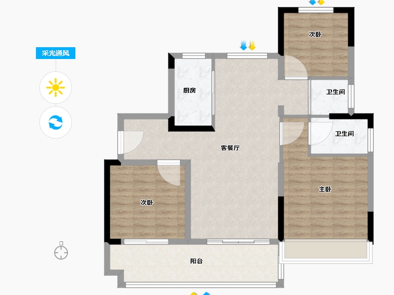 安徽省-芜湖市-碧桂园黄金时代-92.83-户型库-采光通风