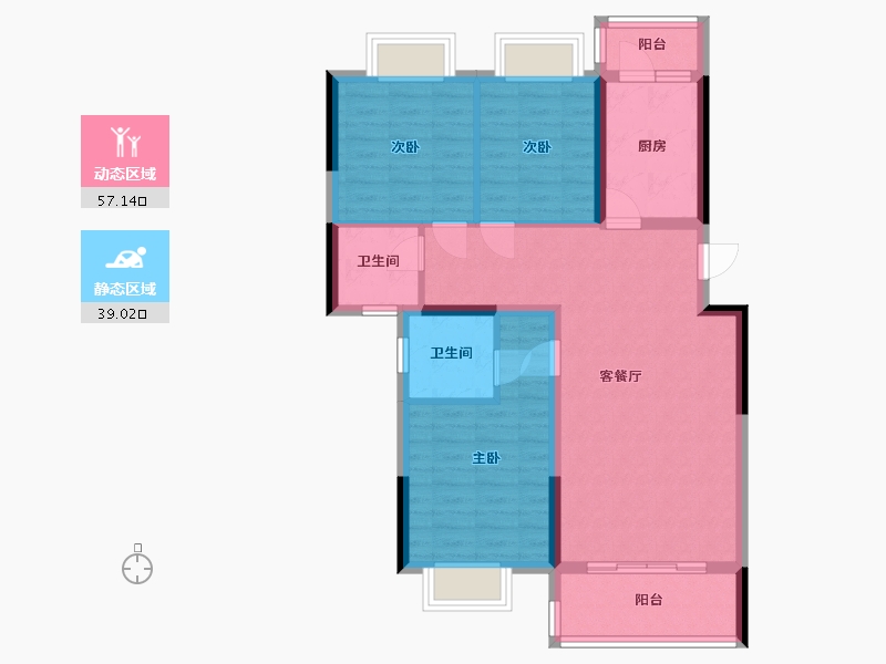 湖北省-天门市-卓尔-90.61-户型库-动静分区