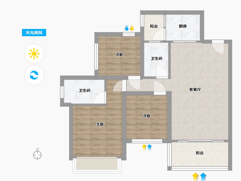 广东省-深圳市-嘉宏湾花园（大东城）二期-73.63-户型库-采光通风