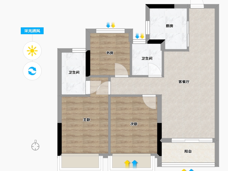 浙江省-杭州市-湖境观岚湾-76.54-户型库-采光通风