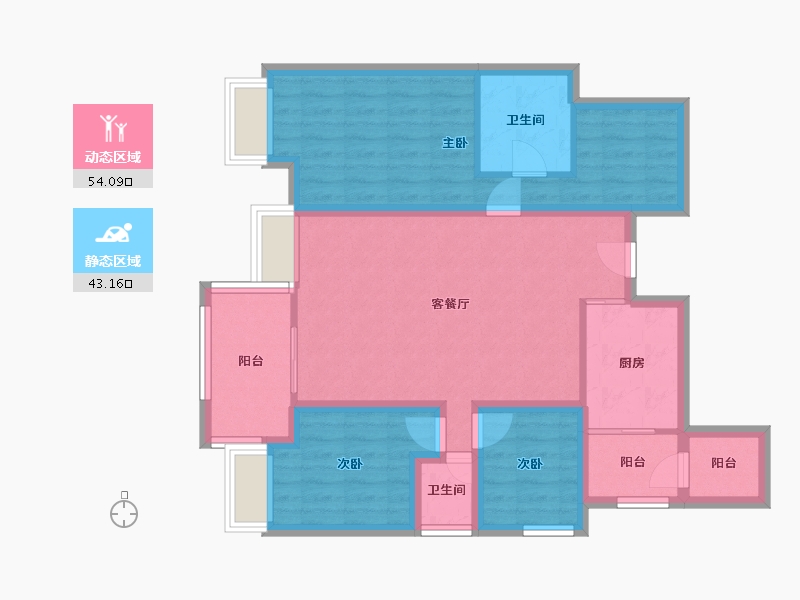 广东省-深圳市-振业翠海花园-85.66-户型库-动静分区