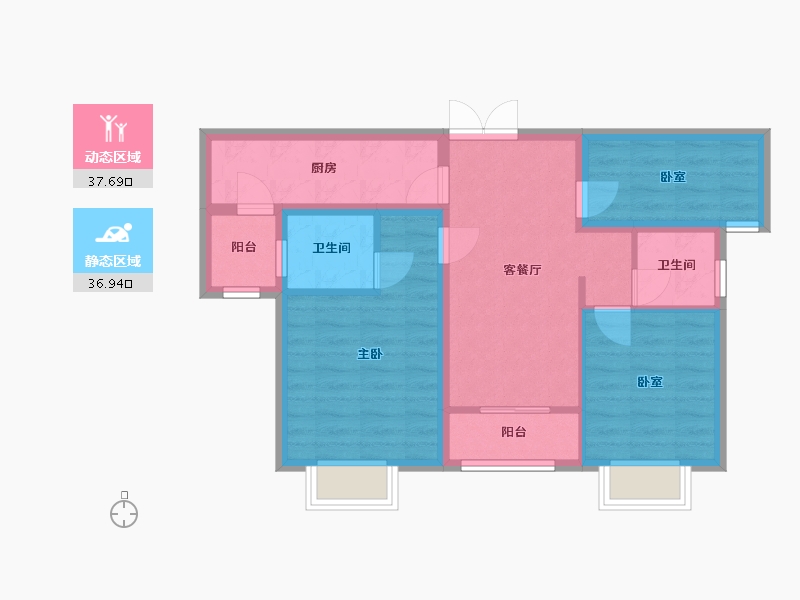 河南省-焦作市-金沙社区-64.80-户型库-动静分区