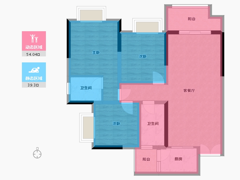 重庆-重庆市-新欧鹏凤凰城1期-88.55-户型库-动静分区