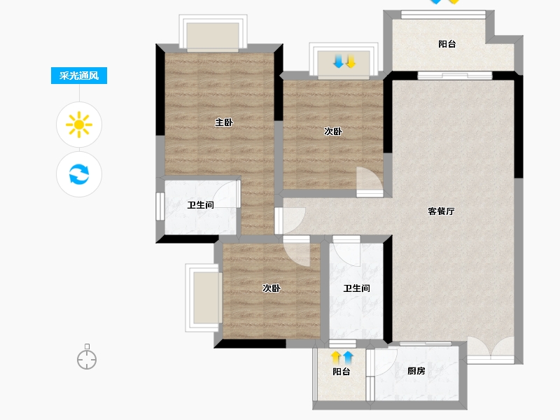 重庆-重庆市-新欧鹏凤凰城1期-88.55-户型库-采光通风