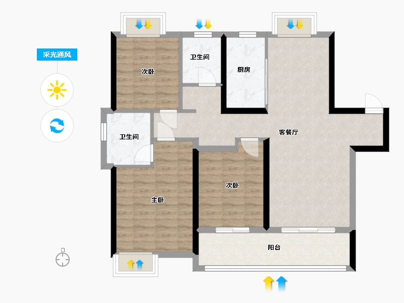 湖北省-武汉市-融创城二期-93.25-户型库-采光通风