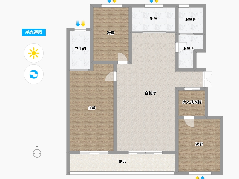 新疆维吾尔自治区-克拉玛依市-鼎福鼎悦嘉园-135.00-户型库-采光通风