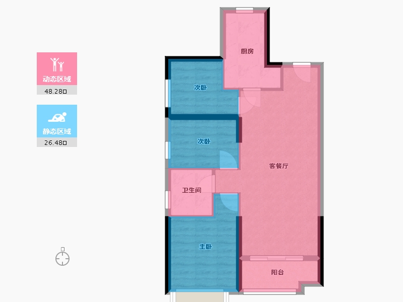 内蒙古自治区-巴彦淖尔市-巴彦淖尔恒大名都-74.46-户型库-动静分区