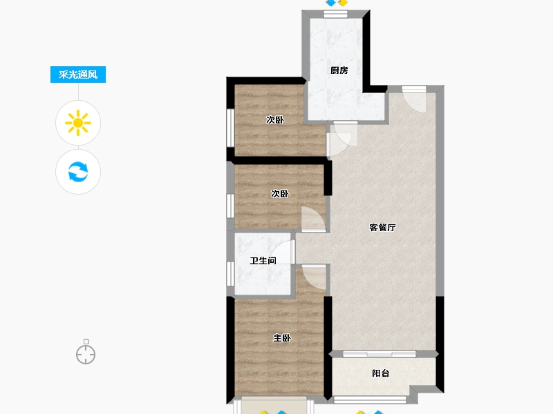 内蒙古自治区-巴彦淖尔市-巴彦淖尔恒大名都-74.46-户型库-采光通风