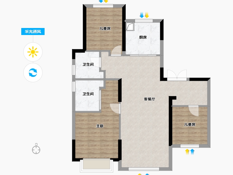 山东省-济南市-绿地IFC中央公馆-83.20-户型库-采光通风