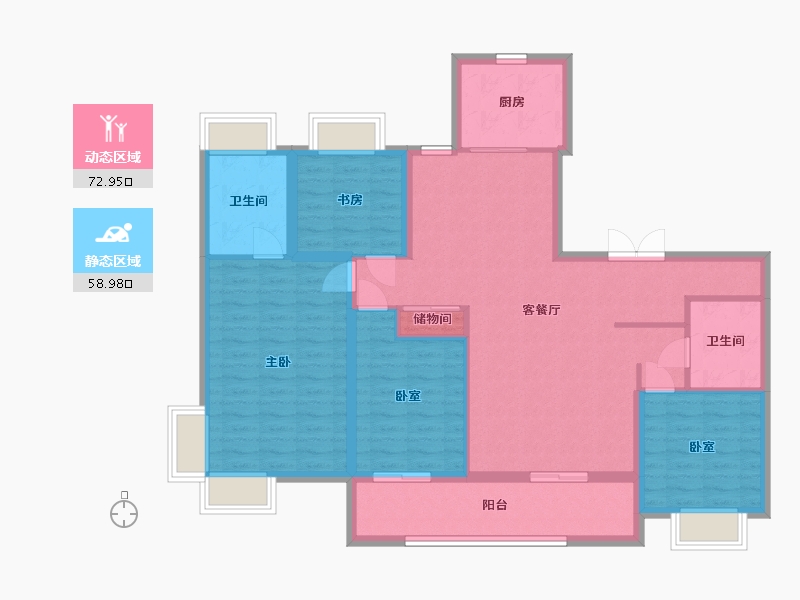 湖北省-孝感市-望度山月-129.59-户型库-动静分区