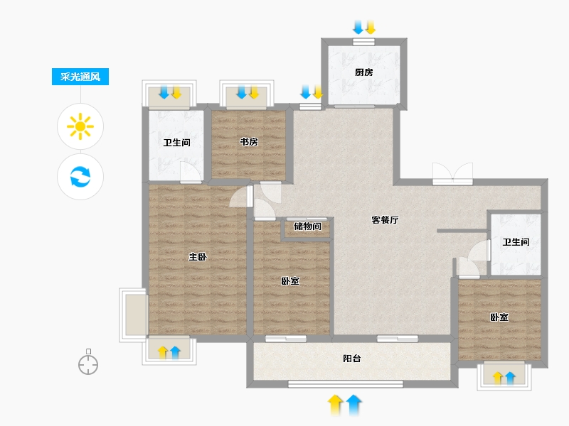 湖北省-孝感市-望度山月-129.59-户型库-采光通风