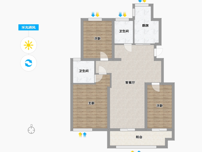 江苏省-南通市-东皋新村-98.40-户型库-采光通风