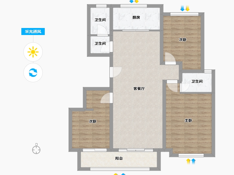 河北省-沧州市-狮城新悦府-95.52-户型库-采光通风