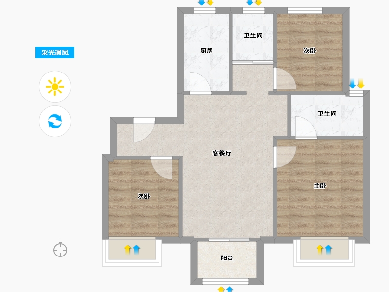 江苏省-苏州市-太仓依云四季苑-70.62-户型库-采光通风