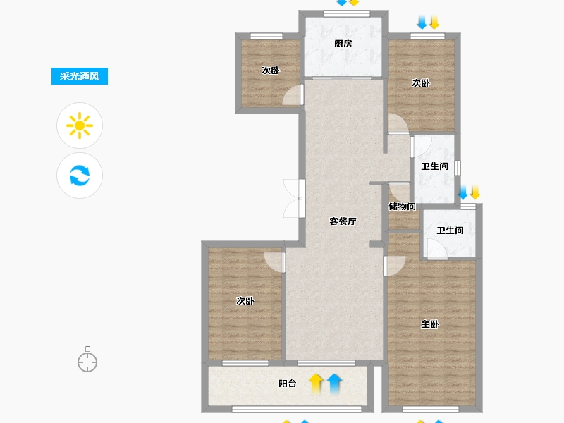 浙江省-宁波市-滨江誉品-120.00-户型库-采光通风