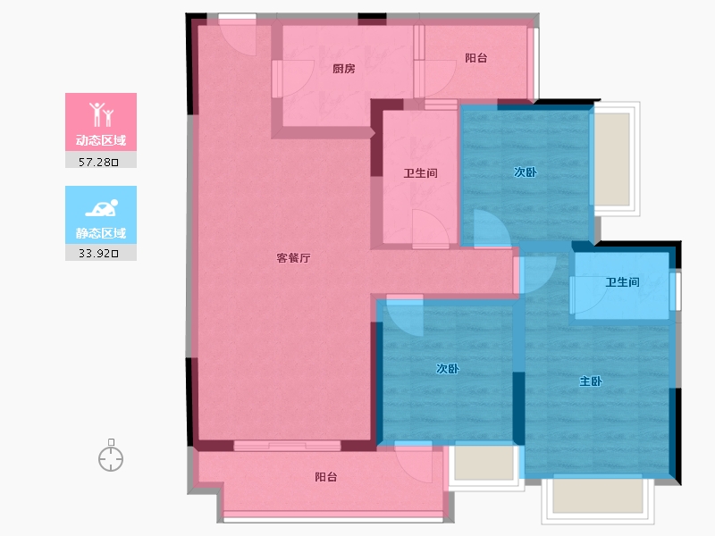 重庆-重庆市-绿地海棠湾-85.55-户型库-动静分区