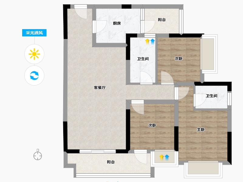 重庆-重庆市-绿地海棠湾-85.55-户型库-采光通风