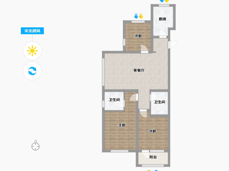 河北省-沧州市-荣洁长安御府-86.40-户型库-采光通风