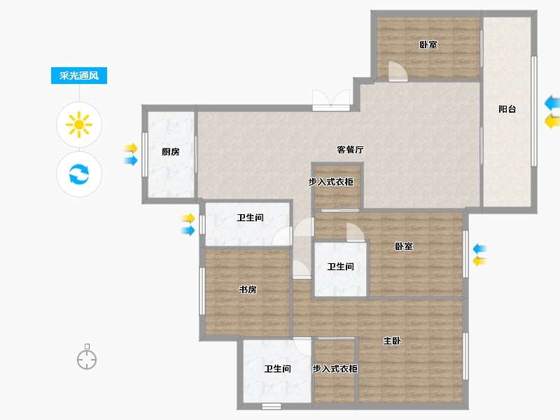 陕西省-西安市-融创西安壹号院-156.00-户型库-采光通风