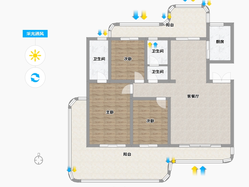 云南省-玉溪市-华成大院-126.40-户型库-采光通风