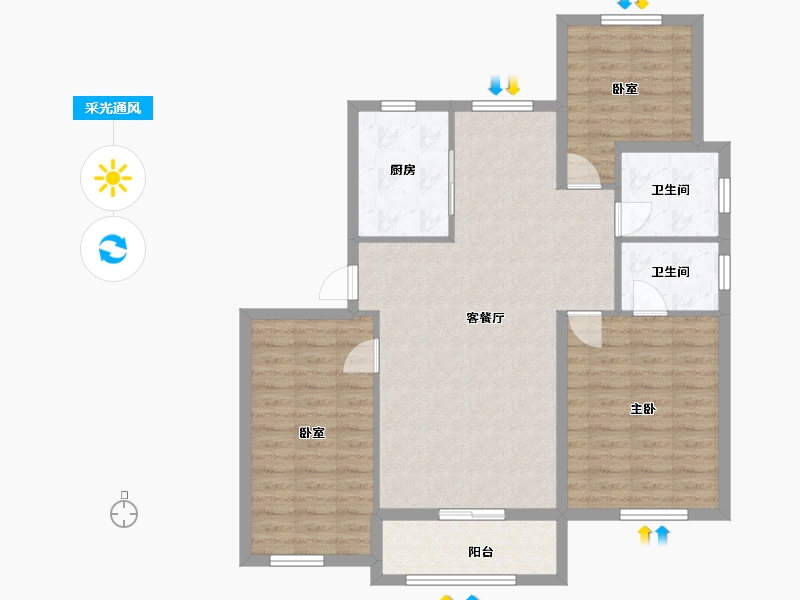 山东省-青岛市-鑫江花漾里-90.00-户型库-采光通风