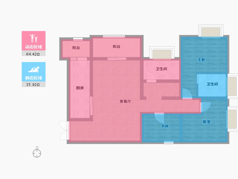 重庆-重庆市-龙湖新江与城清晖时光-92.60-户型库-动静分区