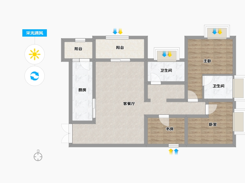 重庆-重庆市-龙湖新江与城清晖时光-92.60-户型库-采光通风