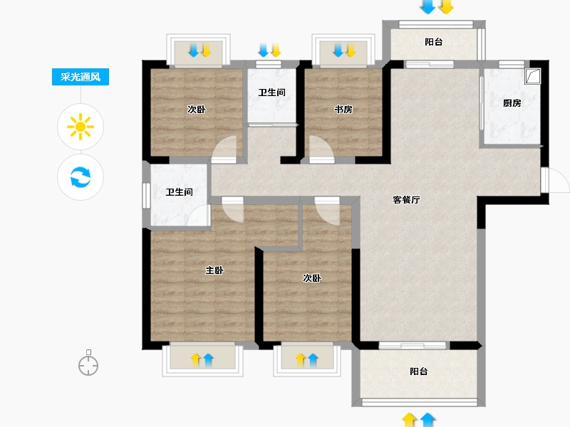 湖北省-宜昌市-碧桂园-105.24-户型库-采光通风