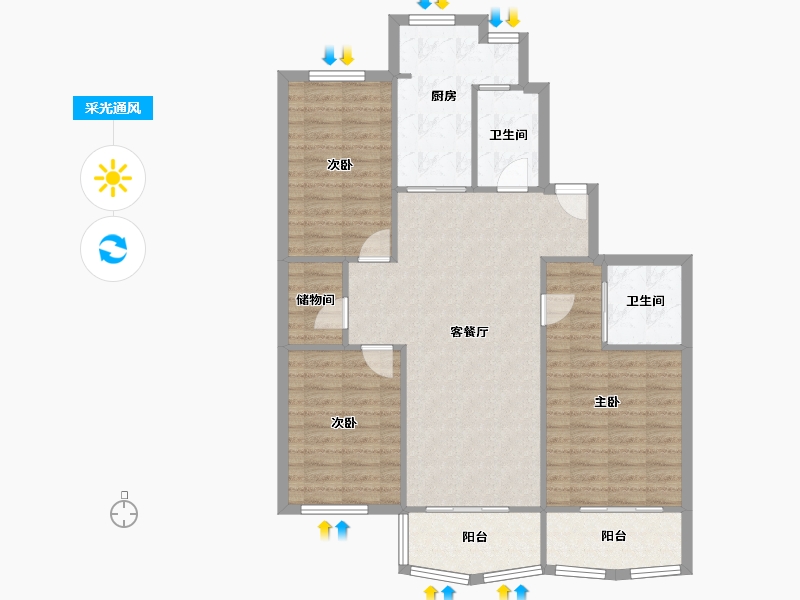 江苏省-南京市-长江花园-107.00-户型库-采光通风