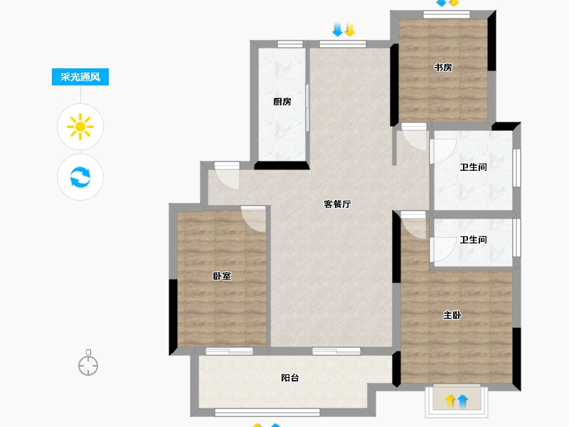 安徽省-蚌埠市-浍河欣城京茂华府-97.77-户型库-采光通风