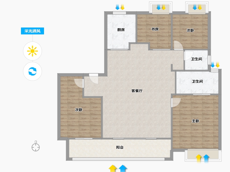 江苏省-南通市-万科方圆-128.00-户型库-采光通风