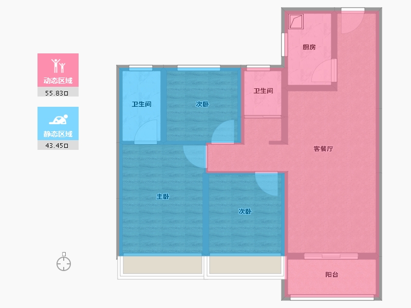 江苏省-宿迁市-碧桂园黄金时代-88.00-户型库-动静分区