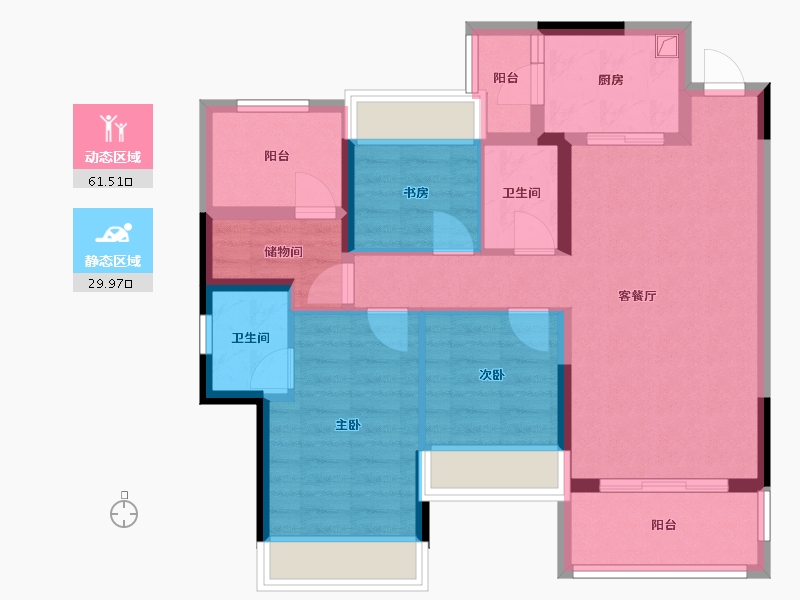 重庆-重庆市-京汉凤凰城-80.00-户型库-动静分区