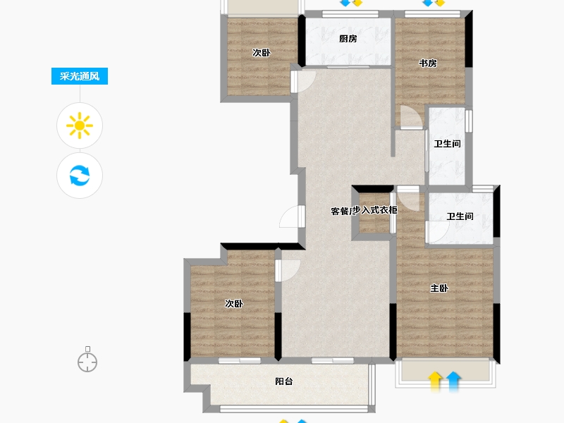 浙江省-绍兴市-华锦江樾府-104.00-户型库-采光通风