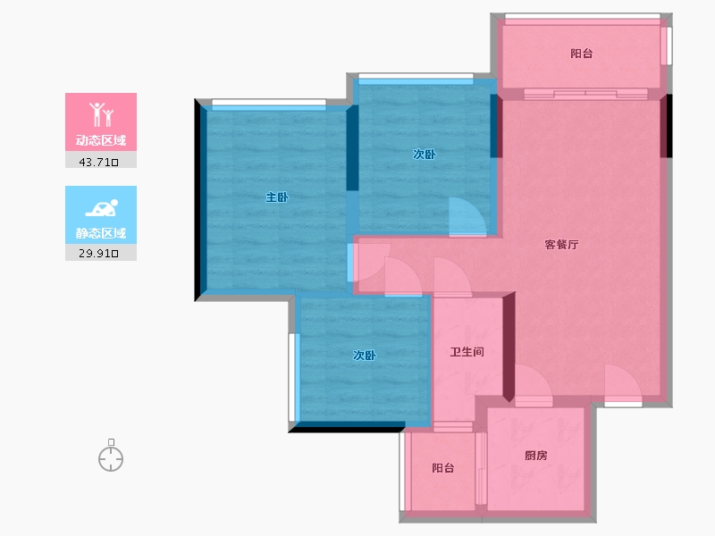 重庆-重庆市-昕晖麓台熙著-66.15-户型库-动静分区