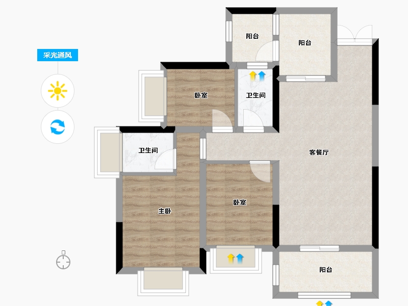 四川省-德阳市-卡地亚花园城-80.80-户型库-采光通风