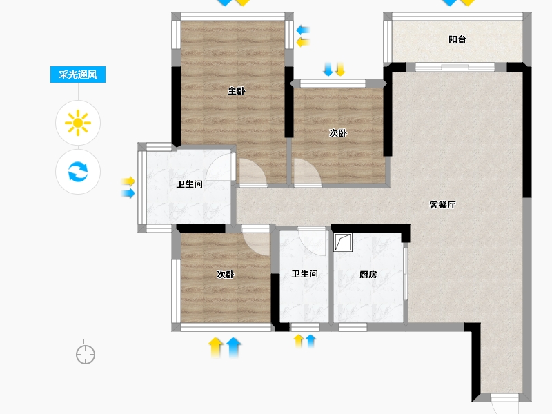 广西壮族自治区-贵港市-香格里拉-80.00-户型库-采光通风