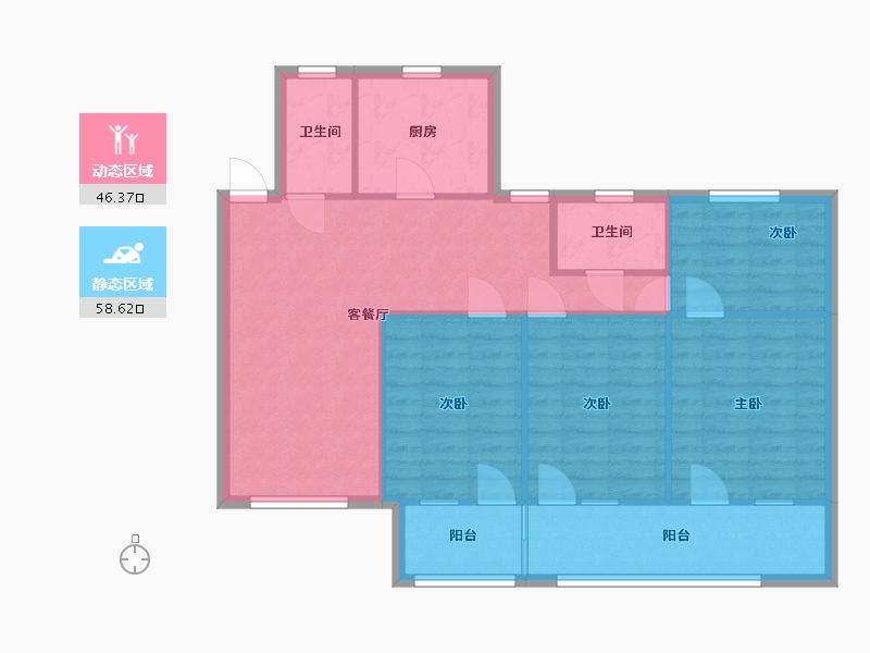 湖南省-长沙市-湖南省歌舞剧院宿舍-112.00-户型库-动静分区