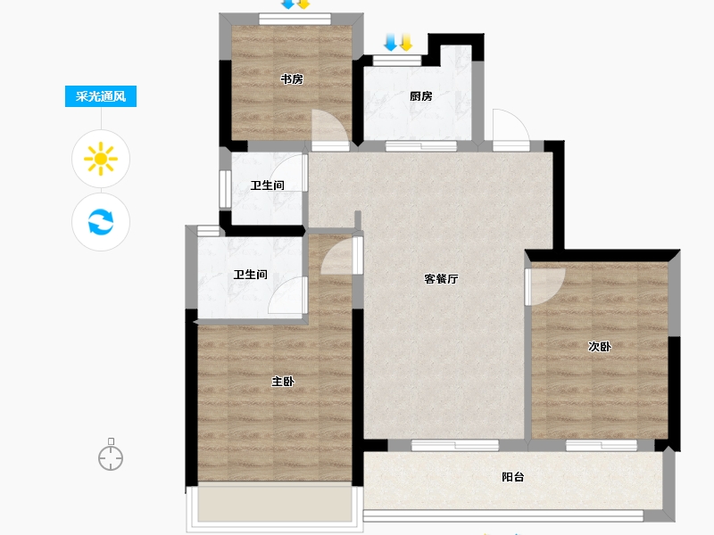 浙江省-温州市-楠盛悦府-74.00-户型库-采光通风