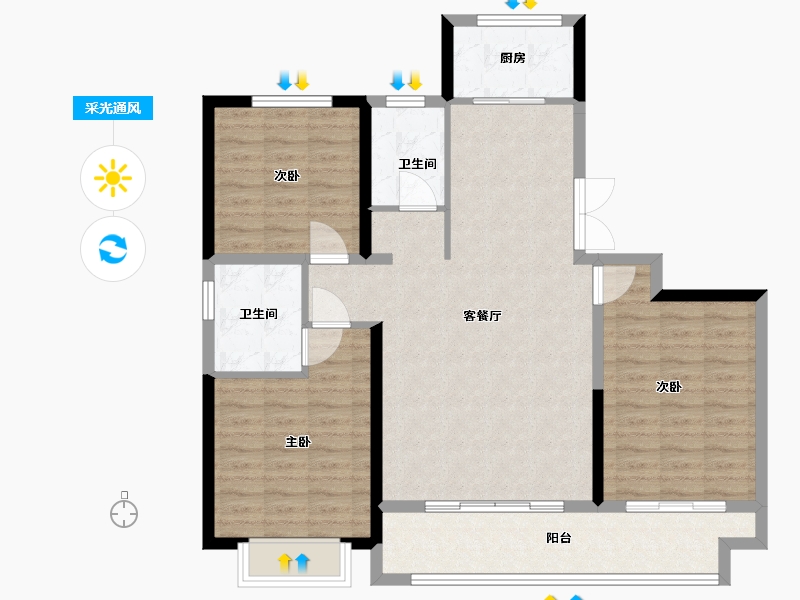 河南省-平顶山市-盛玺玲珑居-104.00-户型库-采光通风