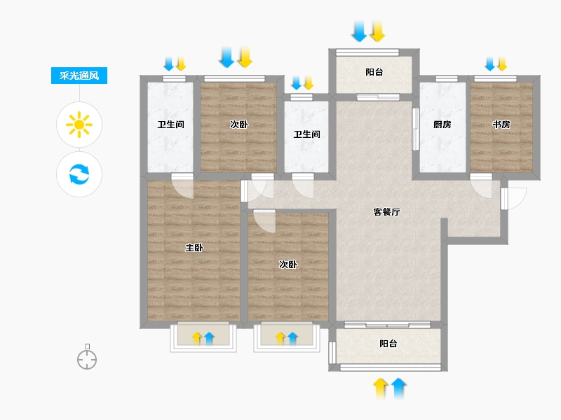 陕西省-西安市-融创西安宸院-106.00-户型库-采光通风