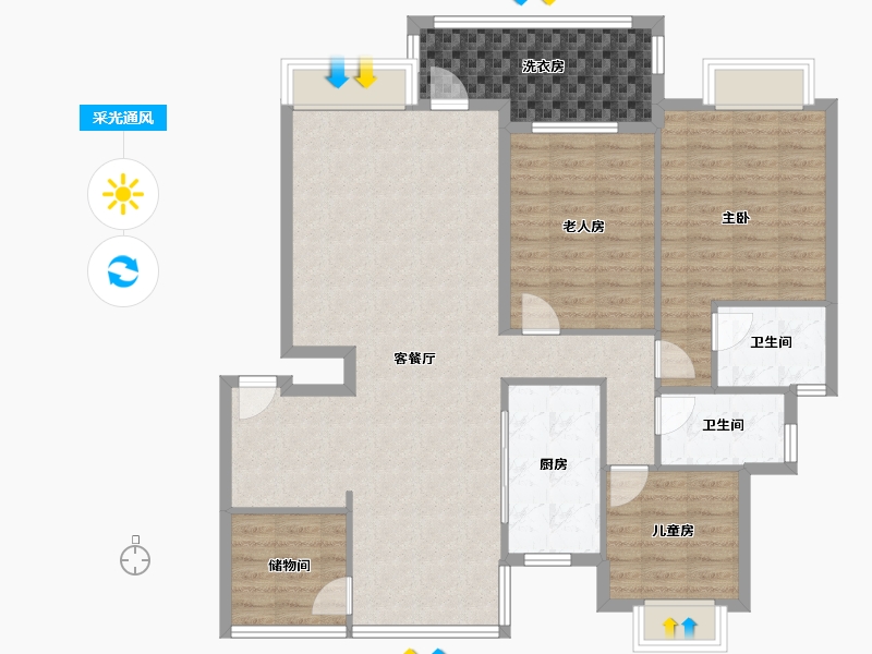 广西壮族自治区-南宁市-恒大苹果园-130.00-户型库-采光通风