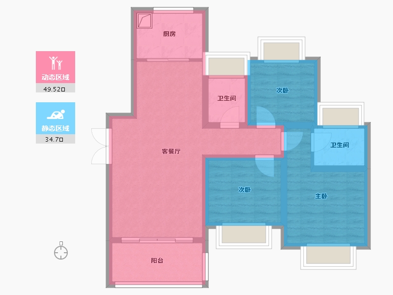 湖南省-永州市-岳麓青城-85.60-户型库-动静分区