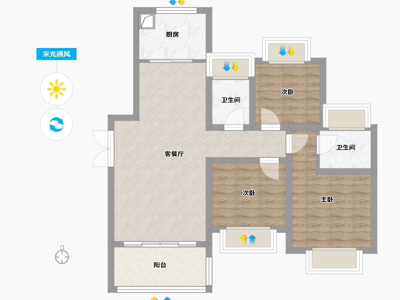 湖南省-永州市-岳麓青城-85.60-户型库-采光通风