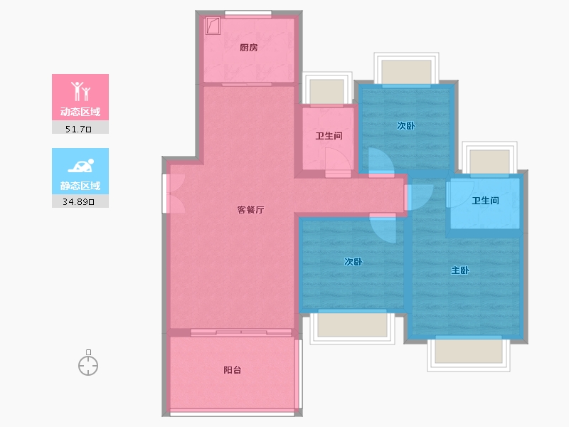 湖南省-永州市-岳麓青城-85.60-户型库-动静分区