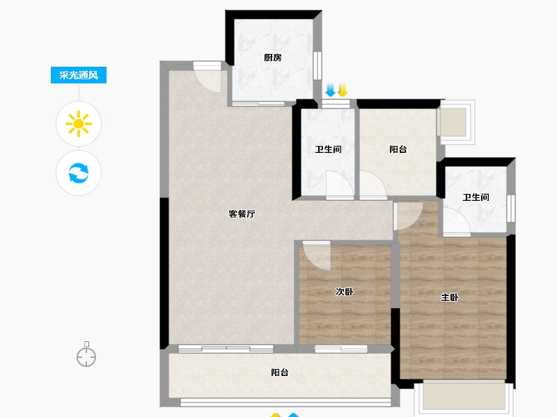 湖南省-长沙市-长沙北中心保利时代-78.40-户型库-采光通风