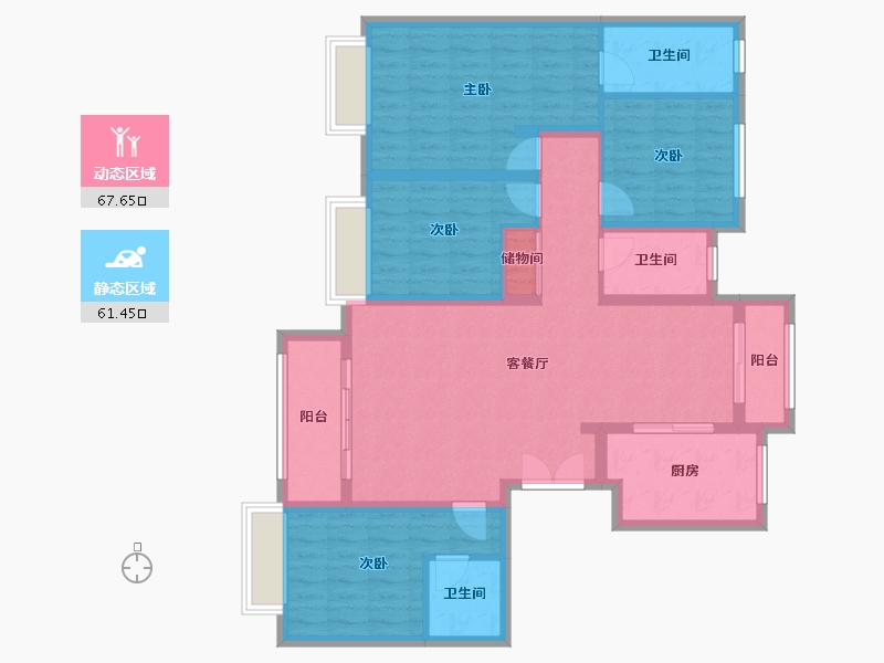 河北省-衡水市-红星天铂-132.80-户型库-动静分区