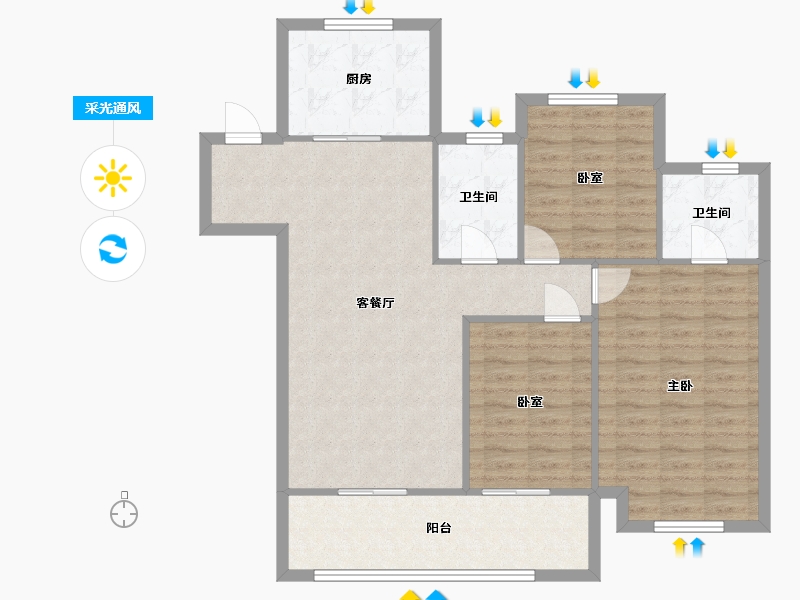 江苏省-盐城市-吾悦和府北区-102.40-户型库-采光通风