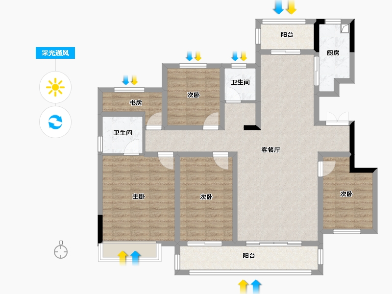 湖南省-常德市-翰林公馆-123.84-户型库-采光通风